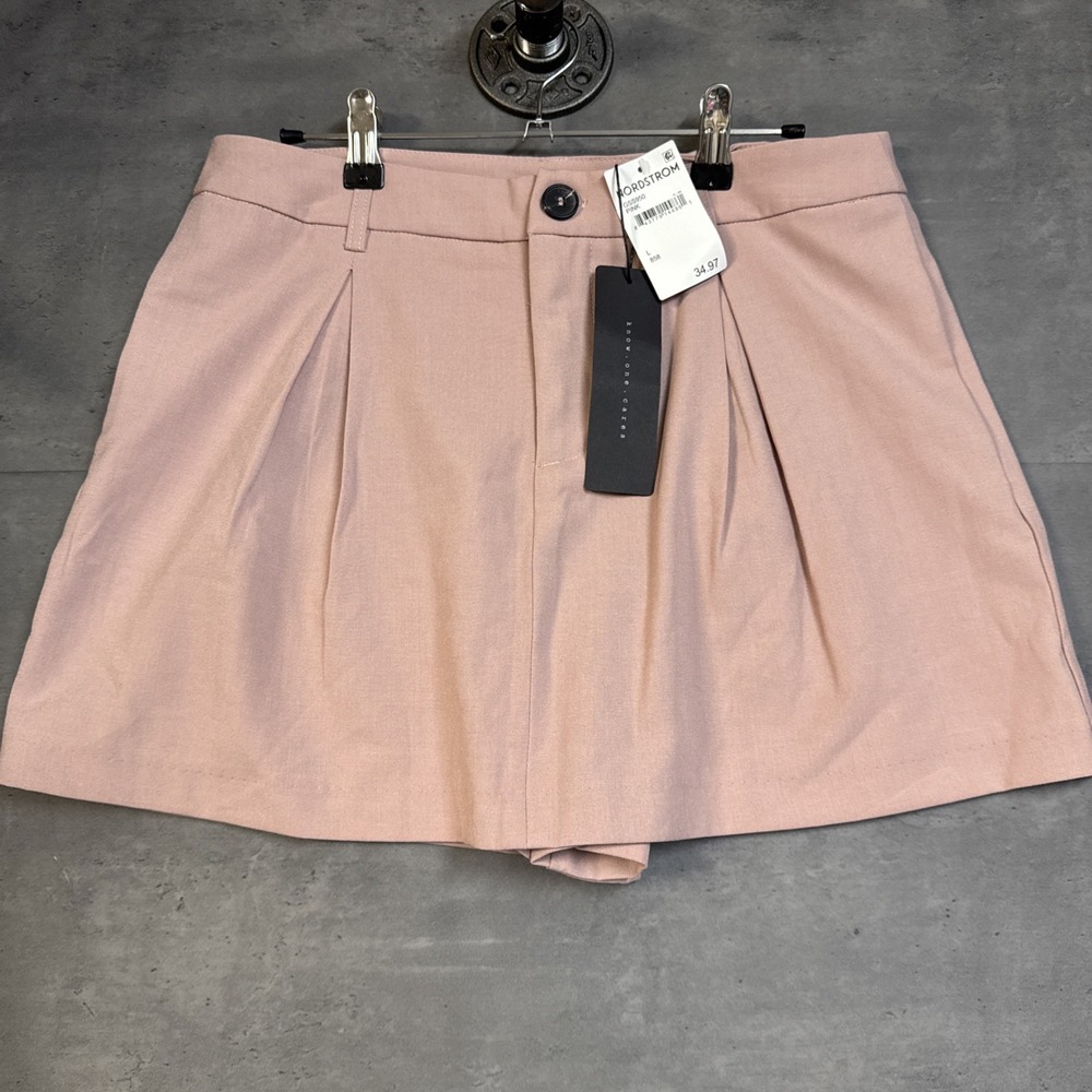 NWT light pink high-waisted pleated tailored skirt Sz Lg